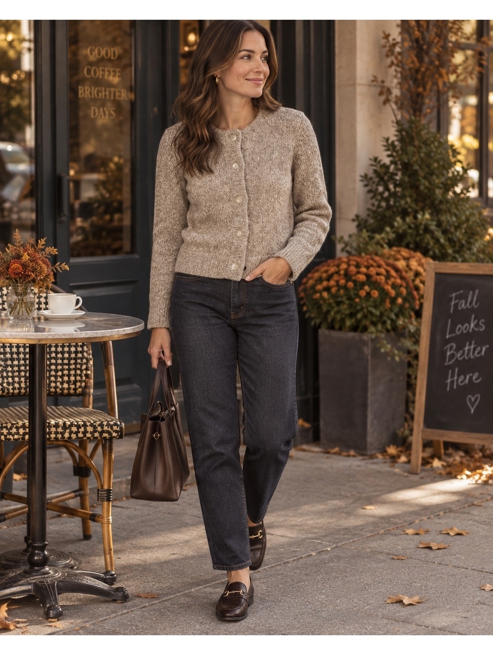 Liz Claiborne Petite M Beige Button-Up Knit Cardigan Sweater